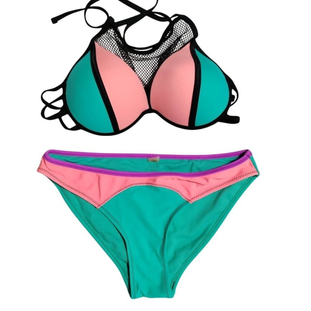 Colorblock Mesh Halter Bikini Top By Tinibikini - L